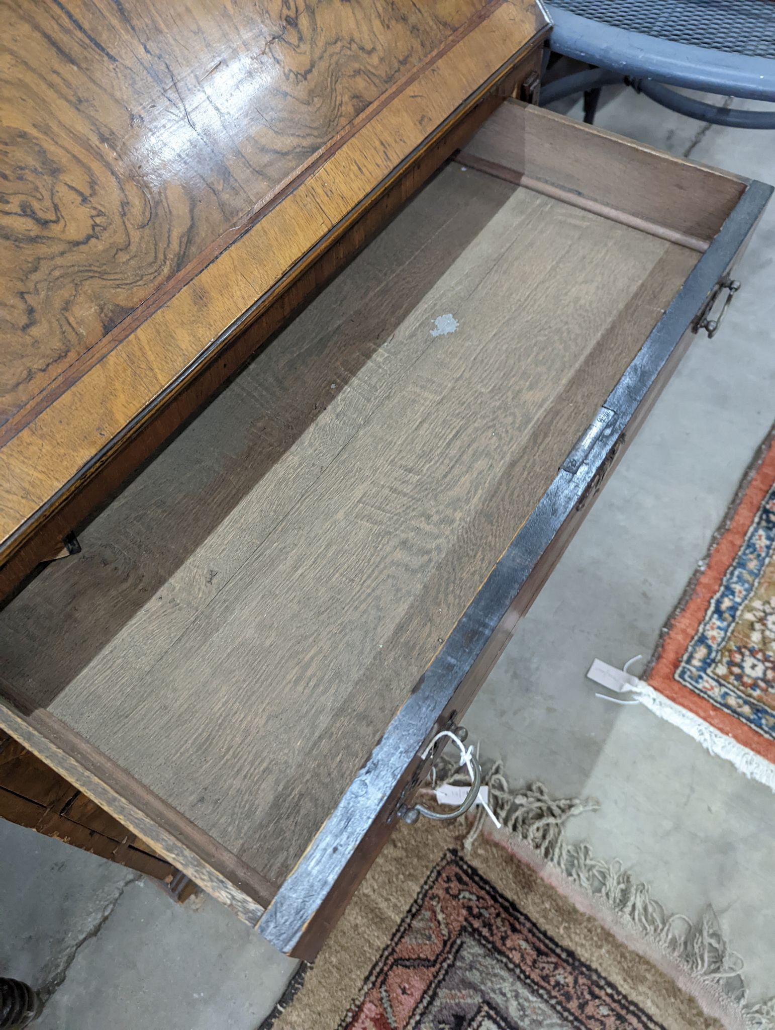 A Queen Anne revival walnut bureau, width 82cm, depth 52cm, height 101cm